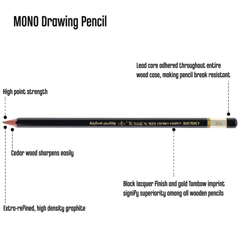 Tombow MONO Drawing Pencil, 3H, Graphite 12-Pack - Image 3